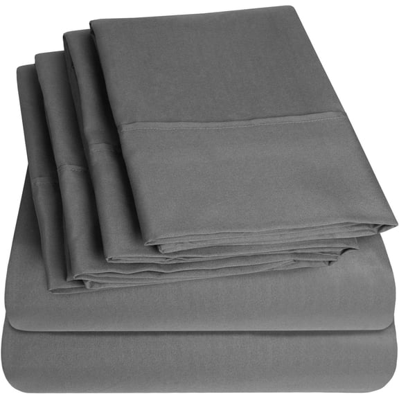 Supreme Collection 4-Piece Gray Brushed Microfiber Sheet Set, Twin - Deep Pocket, 1 Extra Pillow Cases
