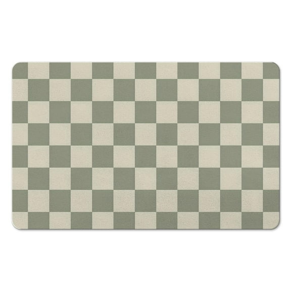 Supreme Comfort Non-Slip Bathroom Runner Rug: Long, Water Absorbent Checkered Bath Mat. Soft & Machine Washable Floor Mats for Bathtub Showers, 20x32in