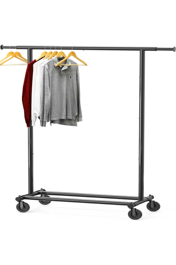 Supreme Commercial Grade Clothing Garment Rack, Holds Up to 250 lbs, 50 to 75 Inches Extendable Rod, Black