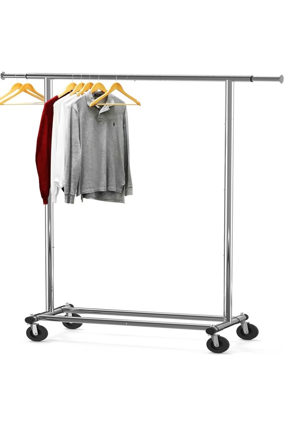 Supreme Commercial Grade Clothing Garment Rack, Holds Up to 250 lbs, 50 to 75 Inches Extendable Rod, Chrome
