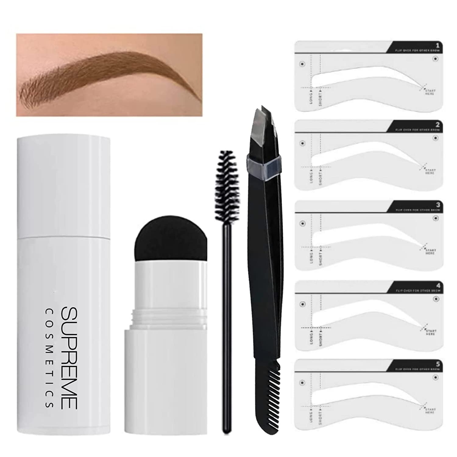 One Step Eyebrow Stamp Shaping Kit Eyebrow Definer Powder Stamp Makeup 10 Reusable Eyebrow