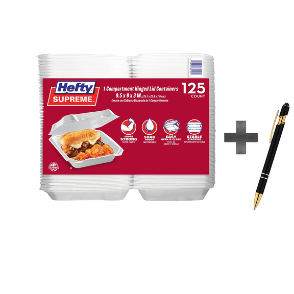 Supreme Foam Hinged Lid Container, 1-Compartment, 125 ct.