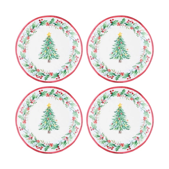 Supreme Housewares Christmas Tree Melamine Appetizer Plates, Multicolor 4 Piece Set, 6 Inch