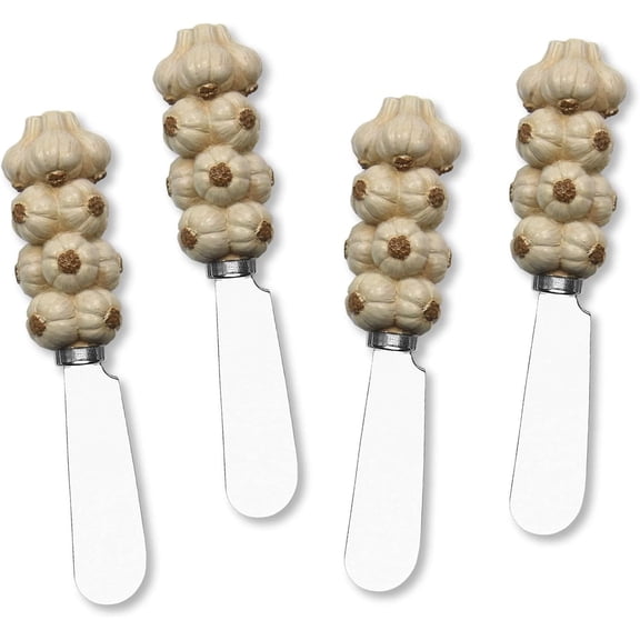 Supreme Housewares Garlic Design Cheese Spreaders, 4-Piece Set  Hand-Painted Resin Handles, Stainless Steel Blades, Novelty Kitchen Utensils for Cheese, Butter & Appetizers