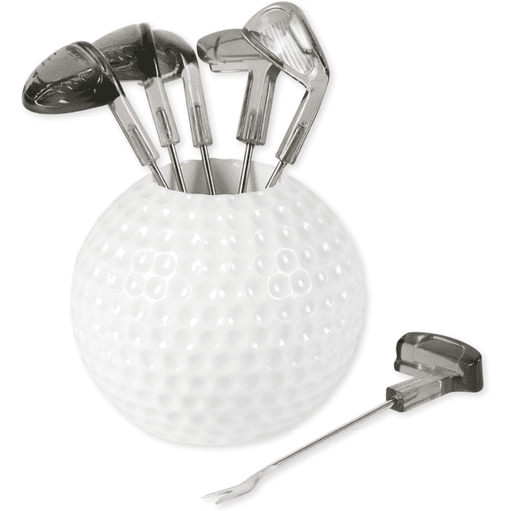 Supreme Housewares Golf Cocktail Pick Set with Holder, 7 Piece Golf Club Appetizer Fork Set for Charcuterie, Cheese, Fruit, Snacks & Golf Party Entertaining
