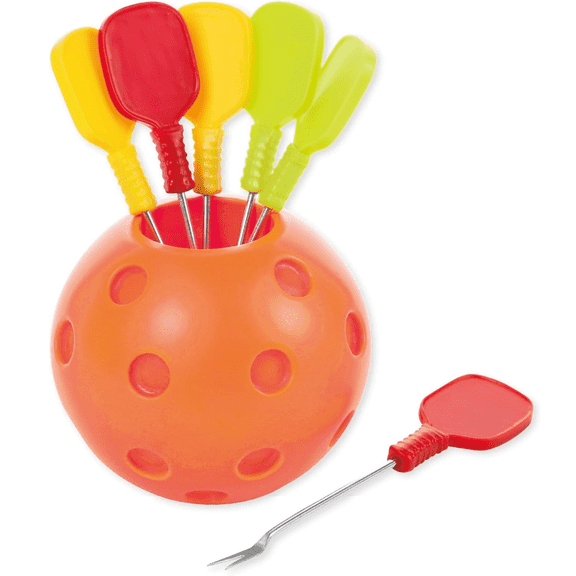 Supreme Housewares Pickleball Party Fork Set with Holder, 7 Piece Pickleball Cocktail Pick Set for Appetizers, Charcuterie, Parties & Entertaining