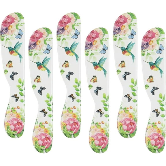 Supreme Housewares Rose Garden Cheese Spreader Set, Melamine Multipurpose Butter Spreaders for Cream, Cheese, Jelly, Mayo, Frosting, and Sandwich, Multicolor, 6 Inch, Set of 6