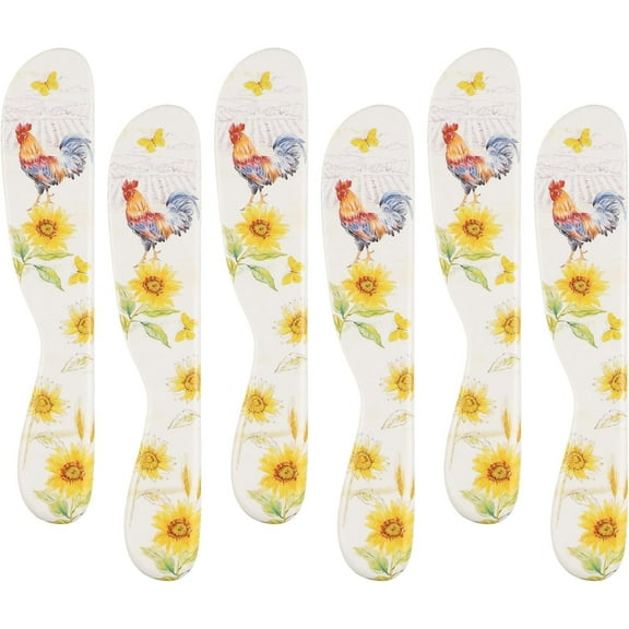 Supreme Housewares Sunshine Rooster Cheese Spreader Set, Melamine Multipurpose Butter Spreaders for Cream, Cheese, Jelly, Mayo, Frosting, and Sandwich, Yellow, 6 Inch, Set of 6