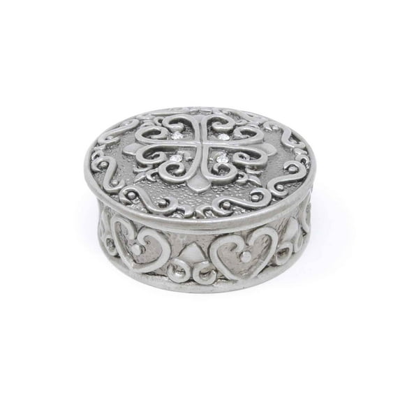 Supreme Housewares Vintage Circle Heart Round with Crystal Glass Pewter Jewelry Trinket Box