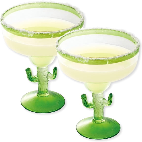 Supreme Housewres Cctus Mrgrit Glsses, Durble BP-Free crylic Drinkwre, Shtter-Proof nd Reusble, Green, 18 oz, Set of 2