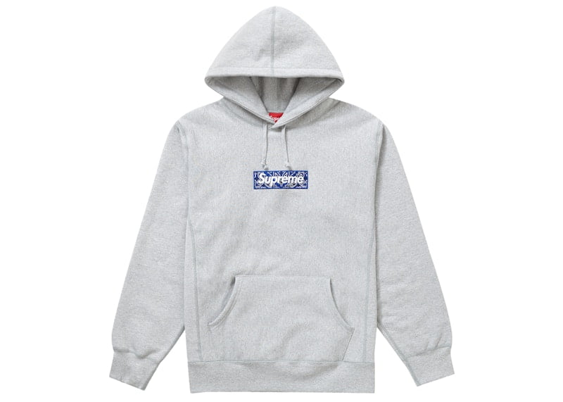 Supreme Men's Bandana Box Logo Hooded Sweatshirt Heather Grey