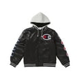 thumbnail image 1 of Supreme Men's Champion Hooded Satin Varsity Jacket Black, from StockX, 1 of 3