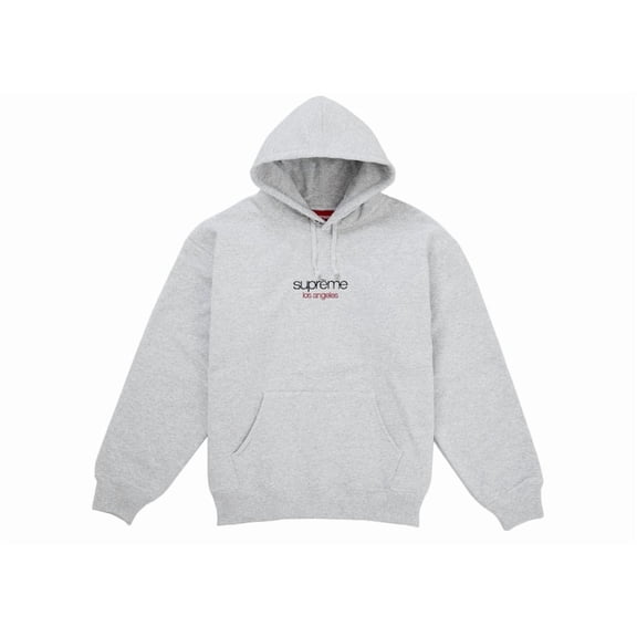 Supreme Men's Classic Logo Los Angeles Shop Hooded Sweatshirt Heather Grey, from StockX