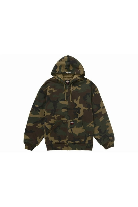 Men's Dickies Quilted Lined Zip Up Hooded Sweatshirt (FW25) Woodland Camo, from StockX