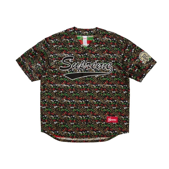 Supreme Men's Floral Jacquard Baseball Jersey Black, from StockX