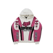 سويت شيرت Supreme Fox Racing للرجال بغطاء رأس وسحاب باللون الأبيض، من StockX