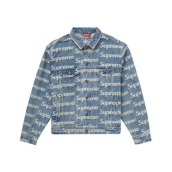 Supreme Men's Frayed Logos Denim Trucker Jacket Blue, from StockX