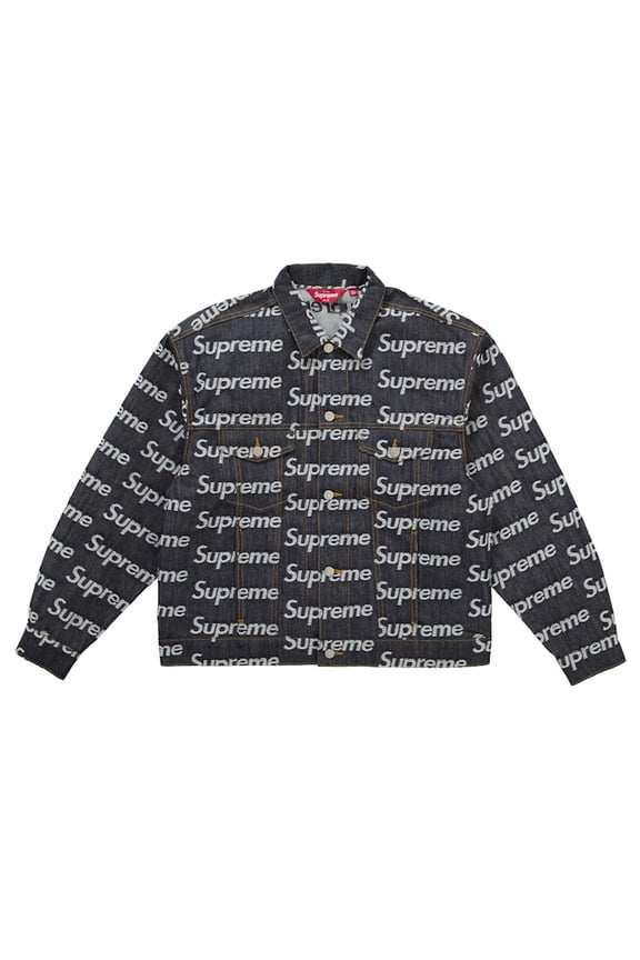 Men's Jacquard Logos Denim Trucker Jacket Rigid Indigo, from StockX