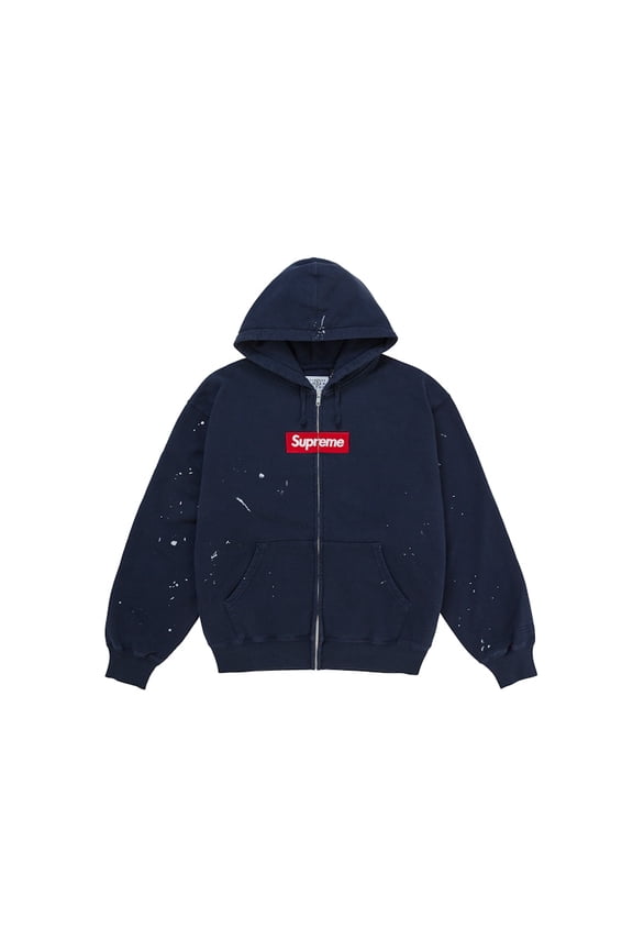 Men's MM6 Maison Margiela Box Logo Zip Up Hooded Sweatshirt Navy, from StockX