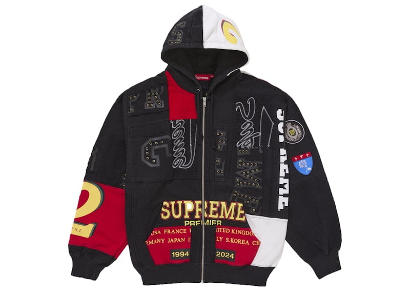 Supreme Men's Patchwork Zip Up Hooded Sweatshirt (SS25) Black Supreme Men's Patchwork Zip Up Hooded Sweatshirt (SS25) Black