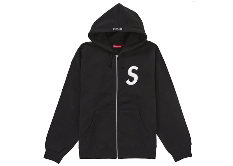 Supreme Men's S Logo Zip Up Hooded Sweatshirt (FW24) Black, from