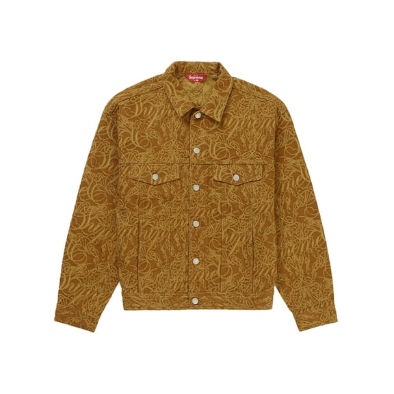 Supreme Men's Script Jacquard Denim Trucker Jacket Brown, from StockX