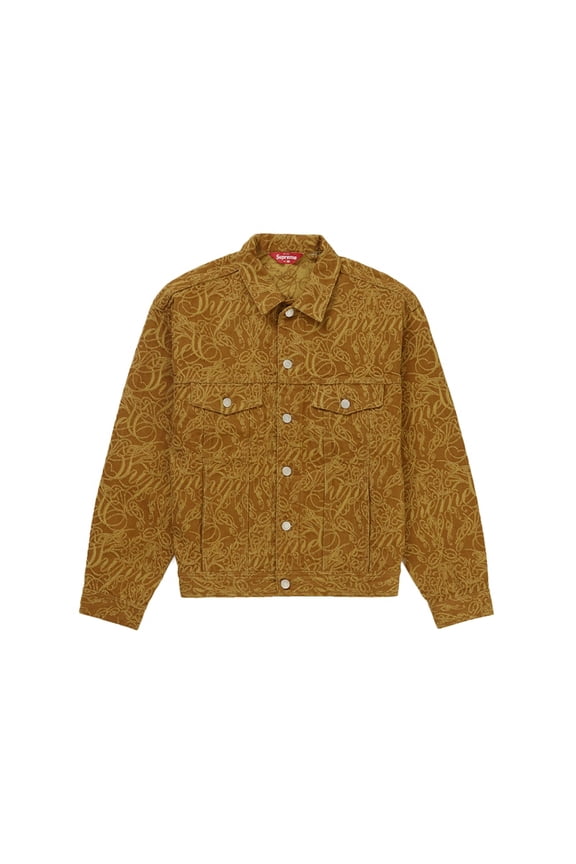 Men's Script Jacquard Denim Trucker Jacket Brown, from StockX