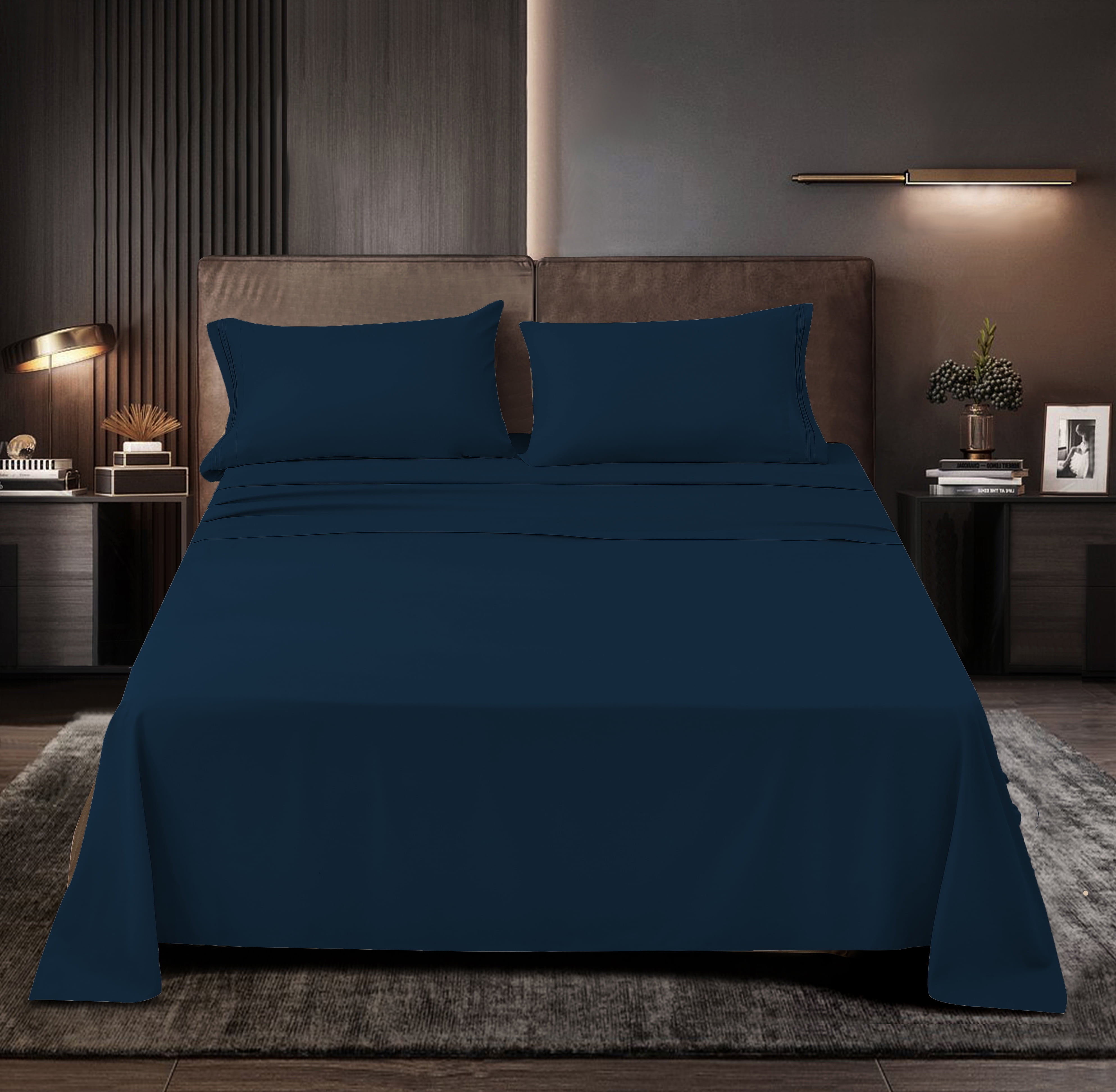 Supreme Series Rayon Made from Bamboo Sheet Set - Wrinkle Free -Softer than Cotton- Deep Pockets - 4 Piece - 1 Fitted Sheet, 1 Flat, 2 Pillowcases King, Cobalt B.
