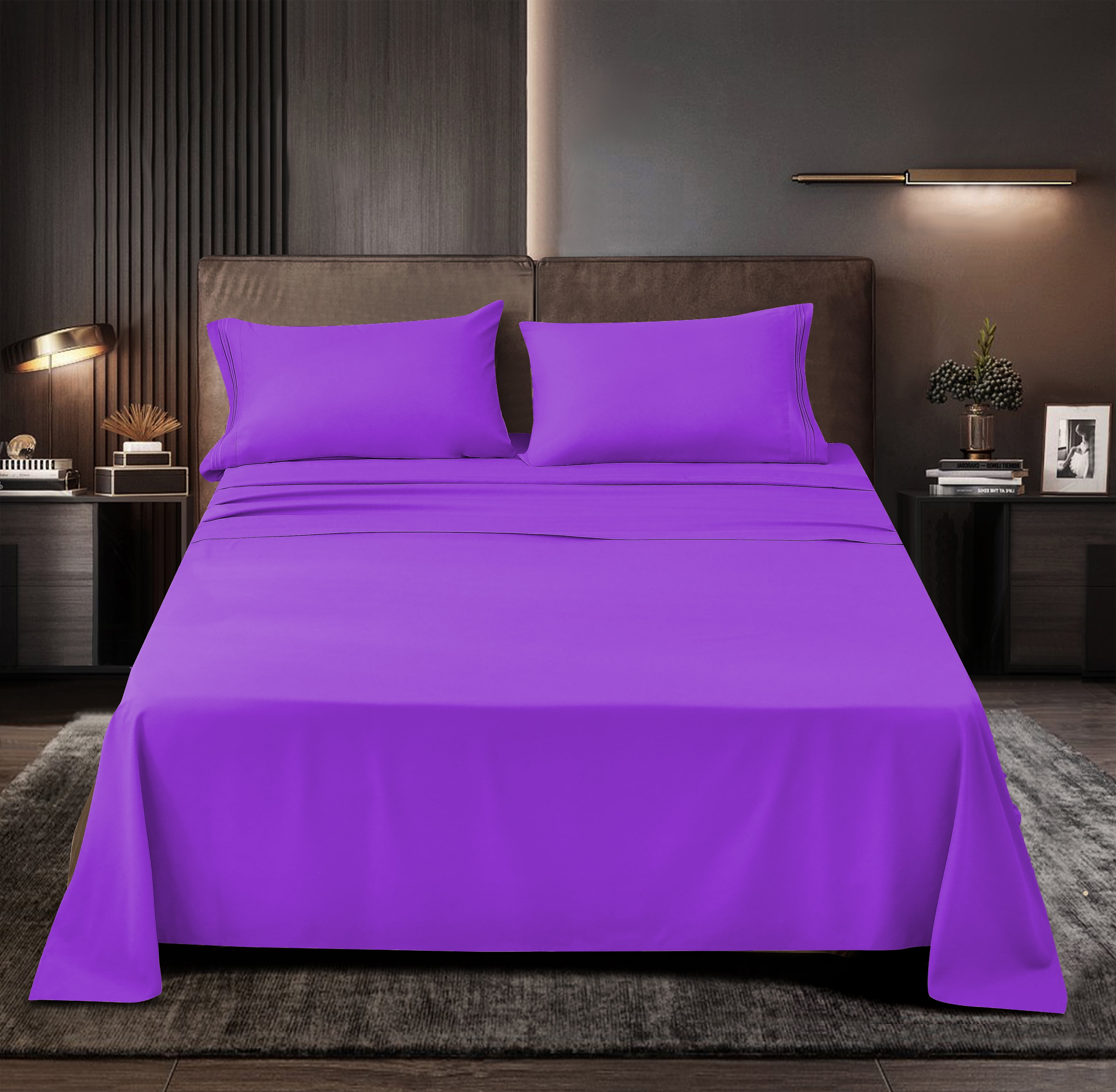 Supreme Series Rayon Made from Bamboo Sheet Set - Wrinkle Free -Softer than Cotton- Deep Pockets - 4 Piece - 1 Fitted Sheet, 1 Flat, 2 Pillowcases Queen, Violet