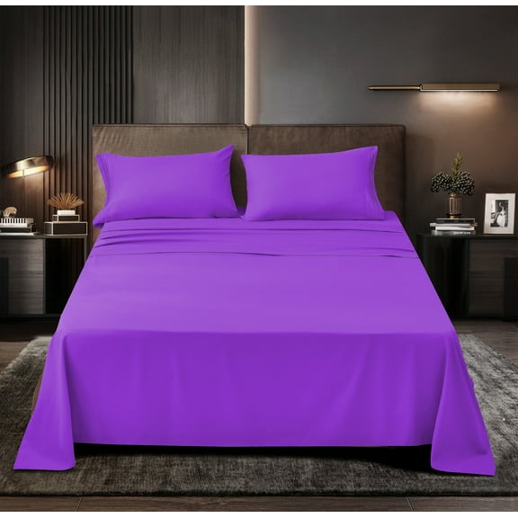 Supreme Series Rayon Made from Bamboo Sheet Set - Wrinkle Free -Softer than Cotton- Deep Pockets - 4 Piece - 1 Fitted Sheet, 1 Flat, 2 Pillowcases Queen, Violet