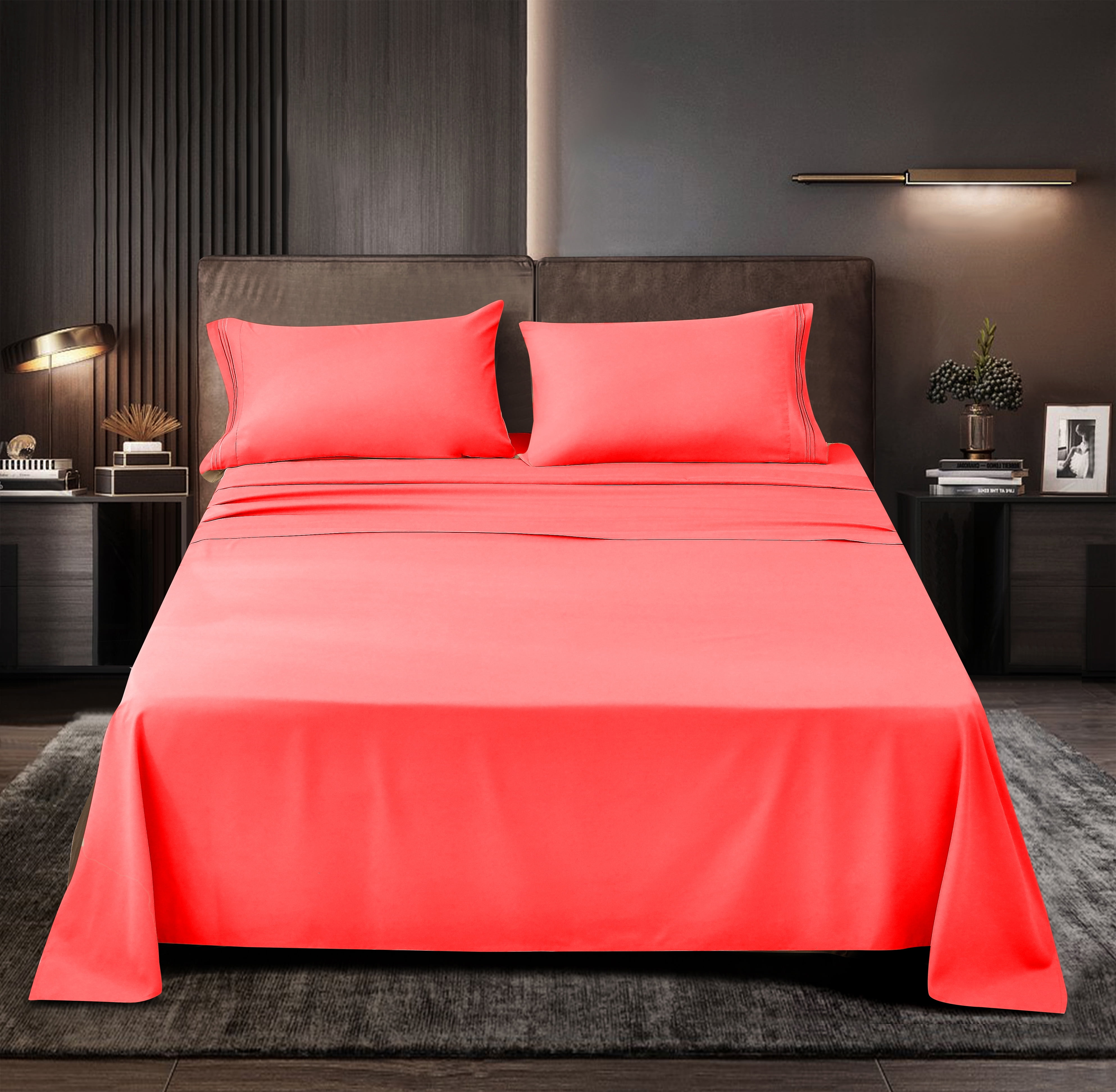 Supreme Series Rayon Made from Bamboo Sheet Set - Wrinkle Free -Softer than Cotton- Deep Pockets - 4 Piece - 1 Fitted Sheet, 1 Flat, 2 Pillowcases King, Coral