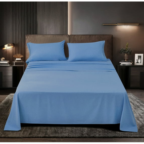 Supreme Series Rayon Made from Bamboo Sheet Set - Wrinkle Free -Softer than Cotton- Deep Pockets - 5 Piece - 2 Fitted Sheet, 1 Flat, 2 Pillowcases Split King, Blue