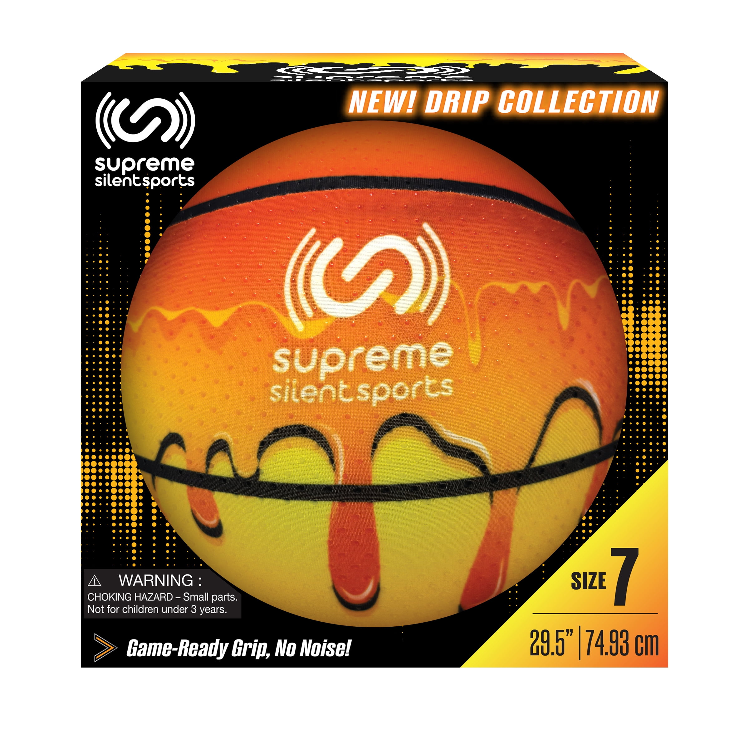 Supreme Silent Sports Size 7 Foam Basketball, Drip Collection, Quiet Indoor/Outdoor Basketball with Rubberized Grip Nodes, Lava Melt