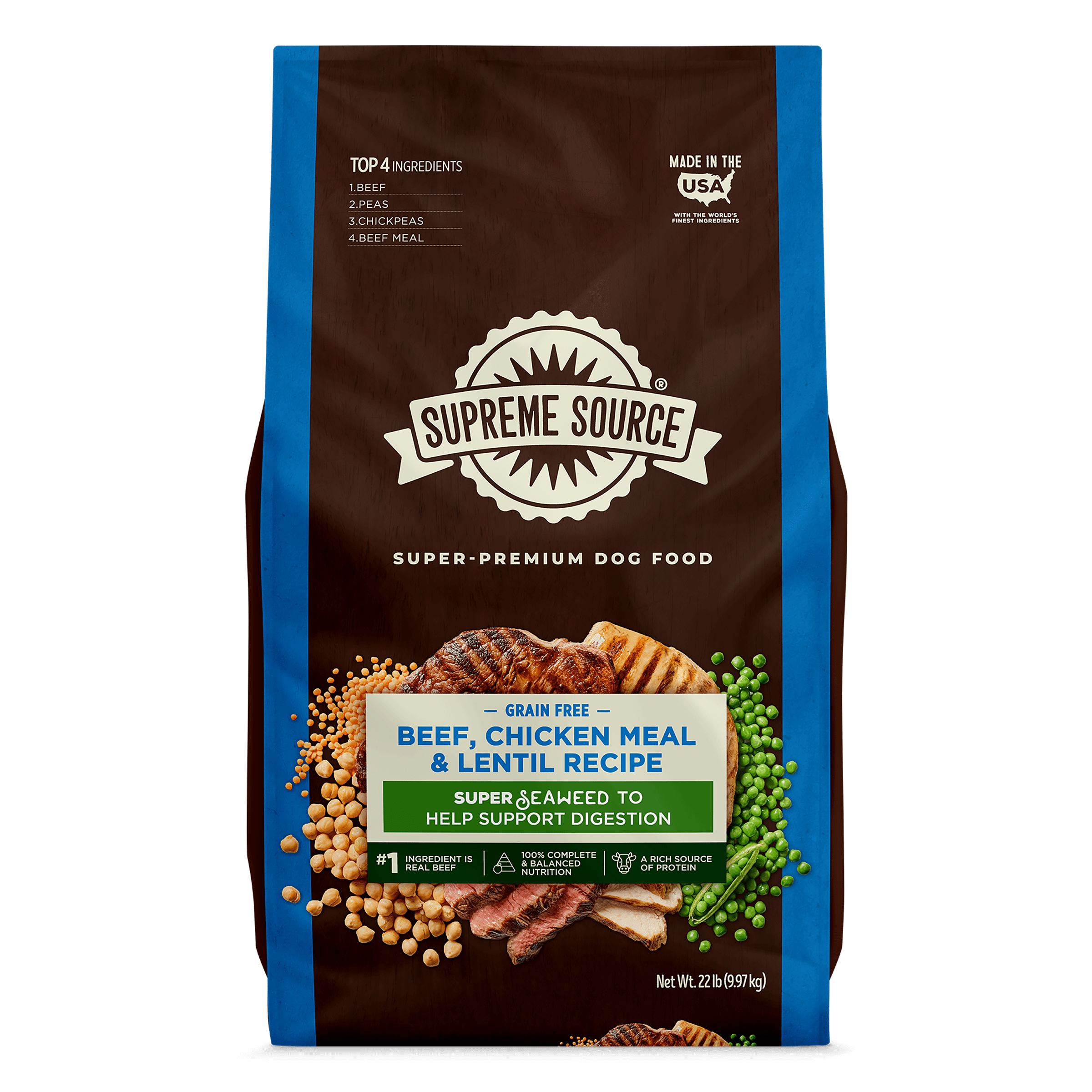 Supreme Source Grain-Free Beef, Chicken Meal & Lentil Recipe Dry Dog Food, 22lb Bag
