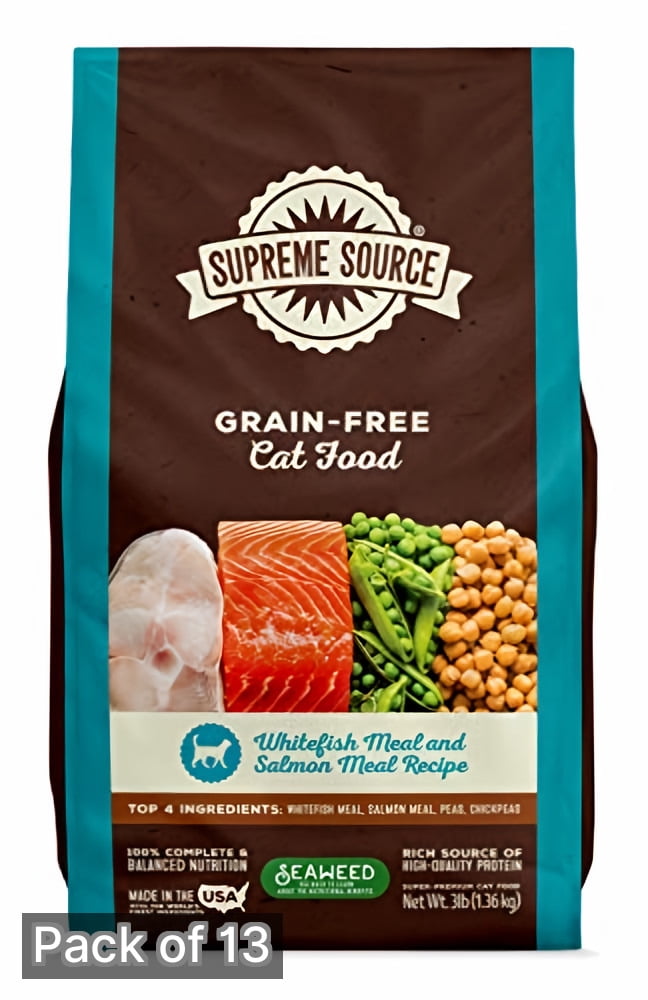 Supreme Source Grain Free Dry Cat Food, Whitefish Meal & Salmon Meal Recipe, 3 Pound Bag (Pack of 13)