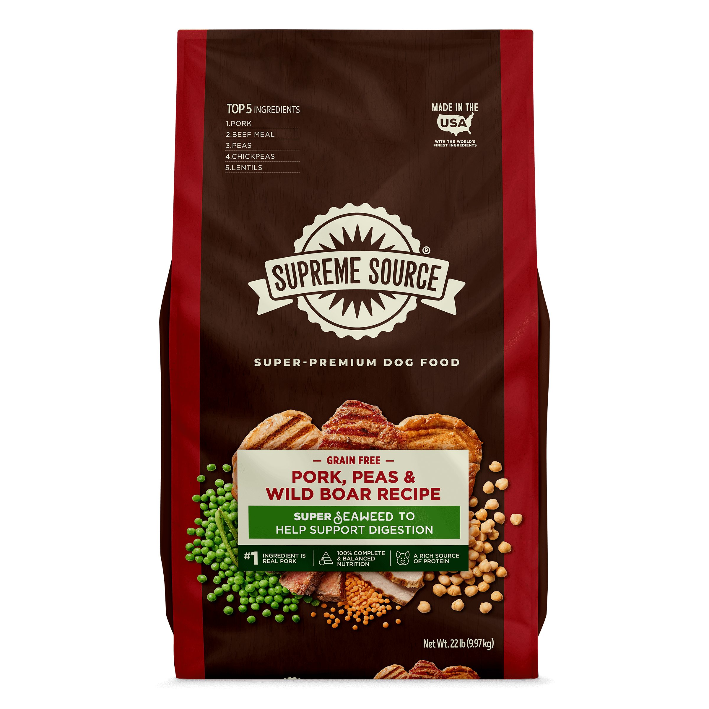 Supreme Source Grain-Free Pork, Peas & Wild Boar Recipe Dry Dog Food, 22lb Bag