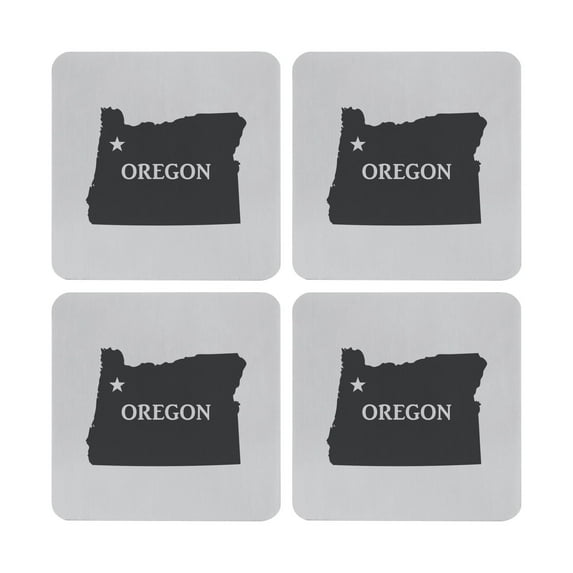 Supreme Stainless Steel 4-Piece Square Coasters with Non-Slip EVA Backing (Oregon)