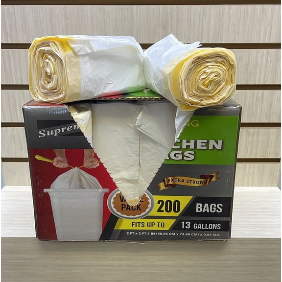 Supreme Tall Kitchen Drawstring 13-Gallon Trash Bags, 200 Bags
