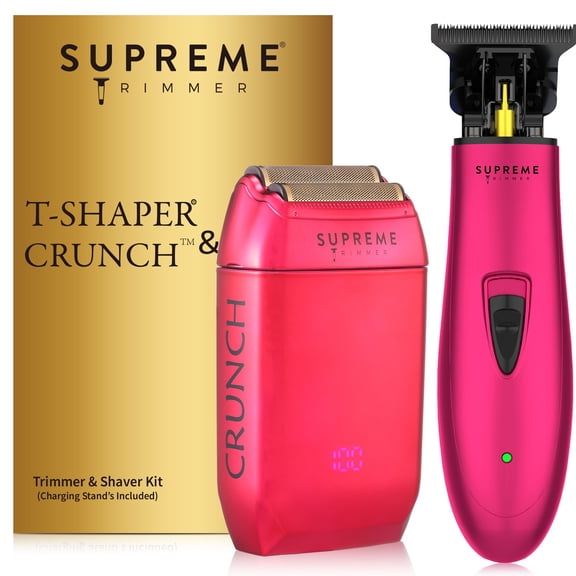 Supreme Trimmer 2-in-1 DLC T-Shaper Trimmer & CRUNCH Foil Shaver | STF602 Electric Razor & ST5205 Beard Trimmer Barber Haircut Kit | Pink