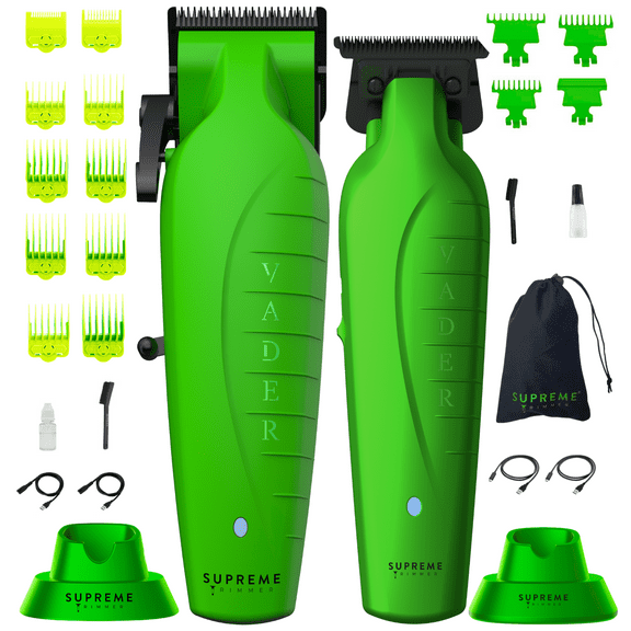 Supreme Trimmer 2-in-1 Vader Clipper & Trimmer Kit | Cordless Beard Trimmer & Mens Clippers Set for Barbers or Home | with DLC Coated Blades | Acid Green