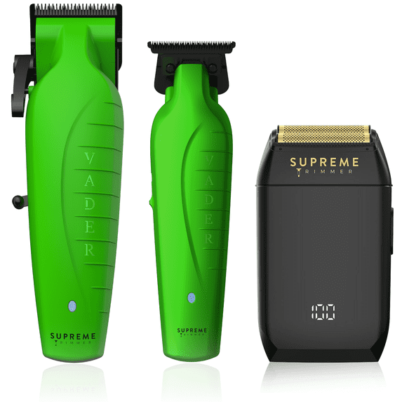 Supreme Trimmer 3-in-1 Barber Kit | Vader Clipper, Vader Trimmer & Crunch Foil Shaver | Unisex Professional Beard Trimmer, Brushless Motor Clippers & Waterproof IPX6 Shaver | Acid