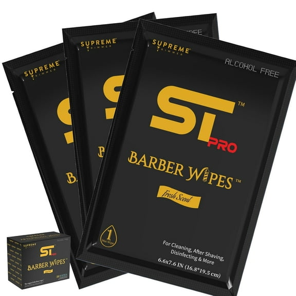 Supreme Trimmer Alcohol-Free After-Shave & Face/Body Wipes - 50 Individually Wrapped Disposable Barber Wipes for Sensitive Skin, Fresh Scent, Travel Friendly