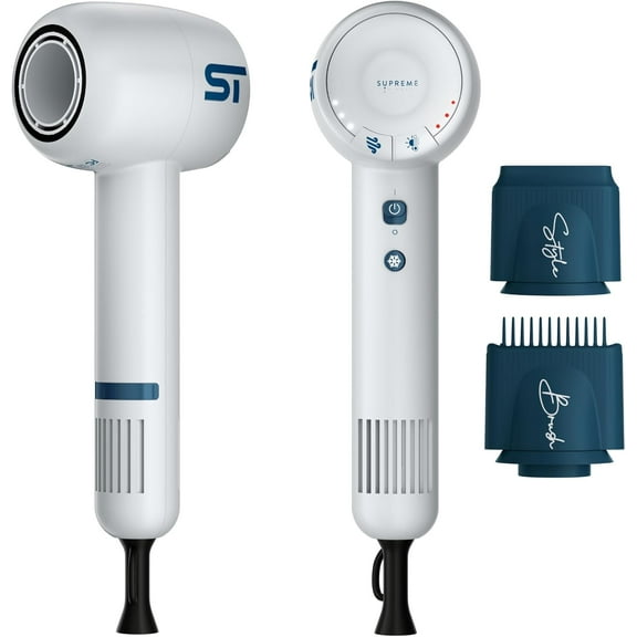 Supreme Trimmer Hair Dryer Negative Ion 110,000 RPM | Fast Drying & Low Noise Blow Dryer 1400W Brushless Motor | Magnetic Attachments, 3 Heat & 3 Speed Settings + Cool Shot | SHD347