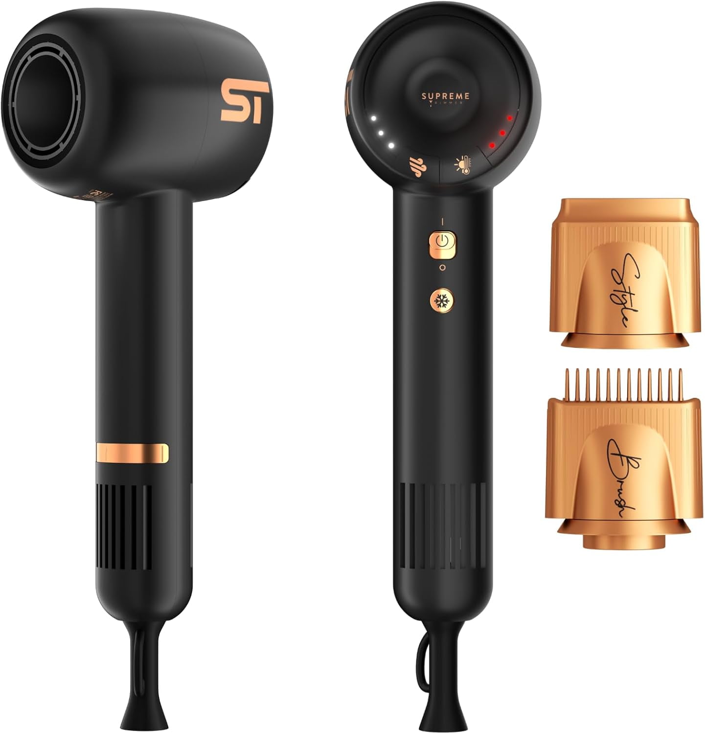 Supreme Trimmer Hair Dryer Negative Ion 110,000 RPM | Fast Drying & Low Noise Blow Dryer 1400W Brushless Motor | Magnetic Attachments, 3 Heat & 3 Speed Settings + Cool Shot | SHD347