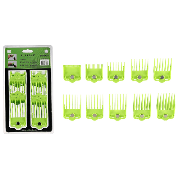 Supreme Trimmer Magnetic Guide Combs for Clippers | 10 Cutting Lengths | CMG100 Acid Green