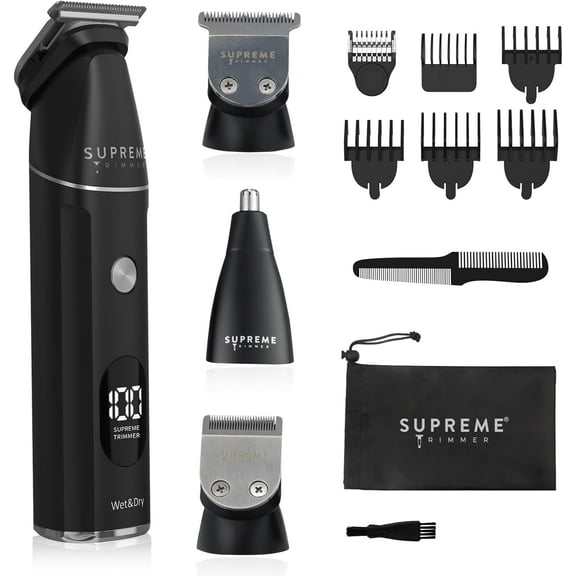 Supreme Trimmer All-in-One Waterproof Multigroomer for Men | Beard, Body, Pubic & Nose Hair Trimmer Kit | No-Nick LCD Grooming Clippers, Rechargeable Full Body Shaver | SMG3030