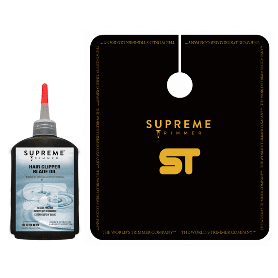 Supreme Trimmer Premium Barber Cape & Clipper Oil Kit - Gold Logo Cape