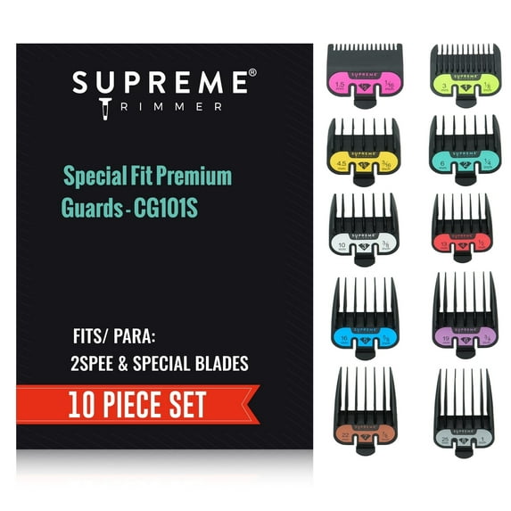 Supreme Trimmer Professional Colored Guide Combs for Hair Clippers | Compatible for 2SPEE Clipper STC922, Fits Small Blades | 10 Clipper Guards & 10 Colors | CG101S