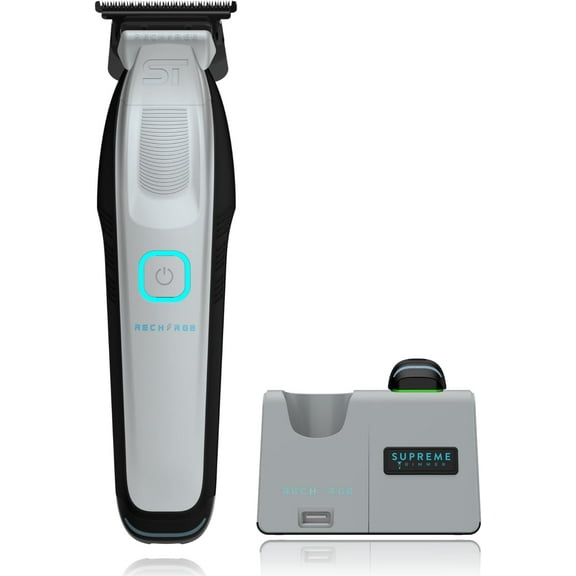 Supreme Trimmer Recharge ST777 – Professional Barber Trimmer with 2 Removable Batteries | 8000 RPM Motor, Zero Gap DLC Blades, Smart Charging Dock, USB-C Fast Charge