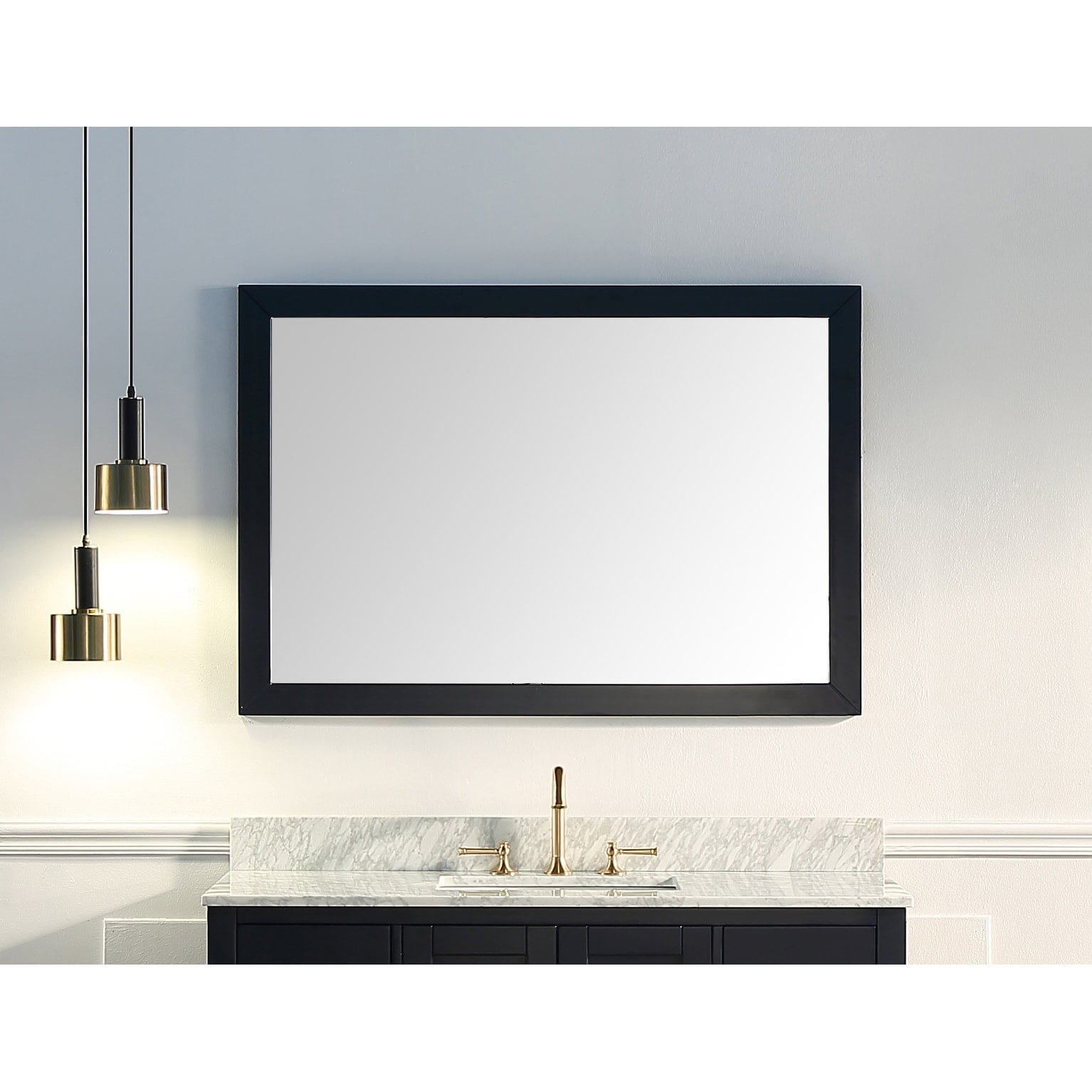 Dark Blue Oak Rectangular Frameless Bathroom Vanity Mirror